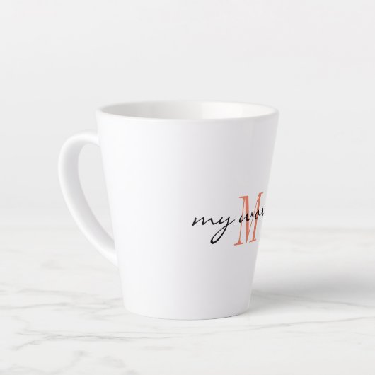 Monogram Initial, Stylish Script my world, Milchtasse (Linke Ecke)