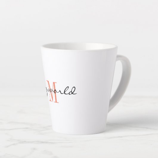Monogram Initial, Stylish Script my world, Milchtasse (Rechte Ecke)