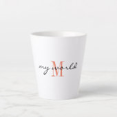 Monogram Initial, Stylish Script my world, Milchtasse (Vorderseite)