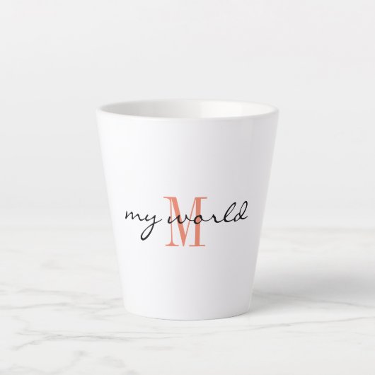 Monogram Initial, Stylish Script my world, Milchtasse (Vorderseite)