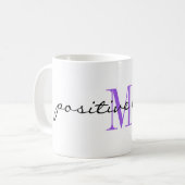 Monogram Initial, Stylish Script Positive Vibes, Kaffeetasse (Vorderseite Links)