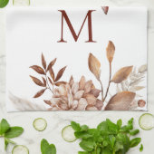 Monogram Initial Terracotta Florals Pampas Geschirrtuch (Gefaltet)