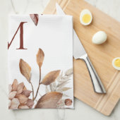 Monogram Initial Terracotta Florals Pampas Geschirrtuch (Viertel Falte)
