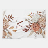 Monogram Initial Terracotta Florals Pampas Geschirrtuch (Horizontal)