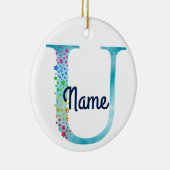 Monogram Initial U Rainbow Star Design Keramik Ornament (Rechts)