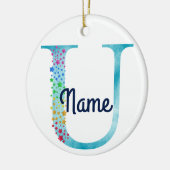 Monogram Initial U Rainbow Star Design Keramik Ornament (Links)