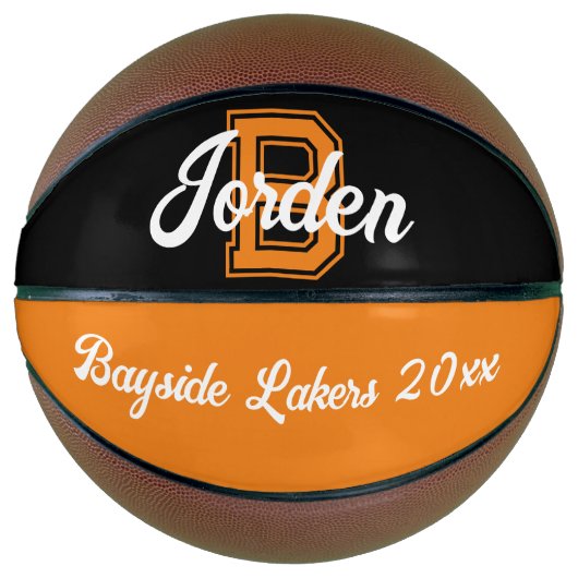 Monogram, Initial und Team schwarz orange Basketball (Vorderseite)