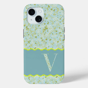 MONOGRAM INITIAL V ACQUA KLEINE BLUME Case-Mate iPhone HÜLLE