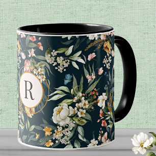 Monogram, Initial, Vintag Watercolor Florals Combo Tasse