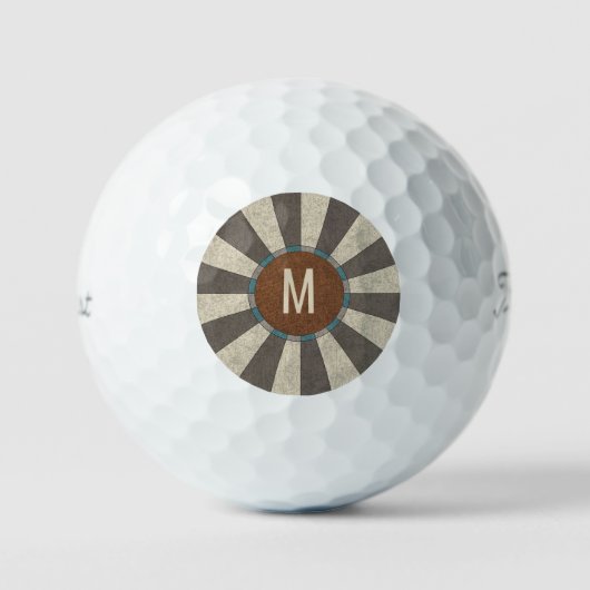Monogram Initial Vintage Retro Sunburst  Golfball (Vorderseite)