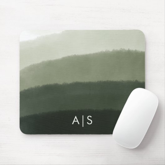 Monogram Initial Wasserfarbe Dschungel Grün Ombre Mousepad (Mit Mouse)