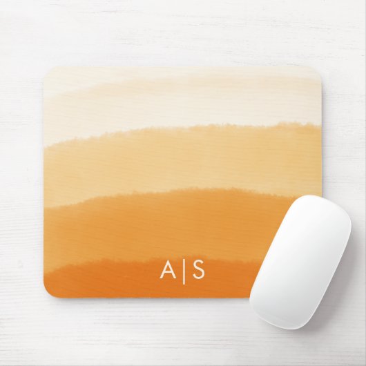 Monogram Initial Watercolor Pumpkin Orange Ombre Mousepad (Mit Mouse)