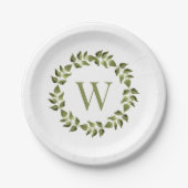 Monogram, Initial Wedding Botanical Green Kranz Pappteller (Vorderseite)