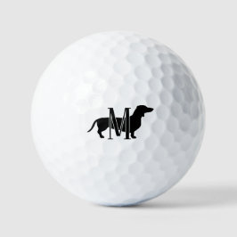 Monogram Initial Wiener Dog Silhouette  Golfball