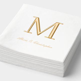 Monogram Initial with Names Gold Wedding Napkins Servietten Mit Folie