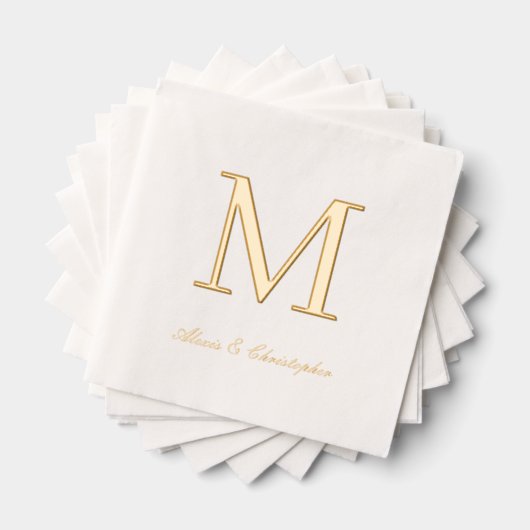 Monogram Initial with Names Gold Wedding Napkins Servietten Mit Folie (Insitu (Gestapelt))