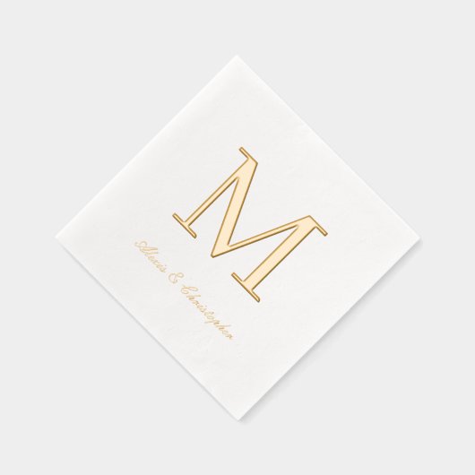 Monogram Initial with Names Gold Wedding Napkins Servietten Mit Folie (Rechts)