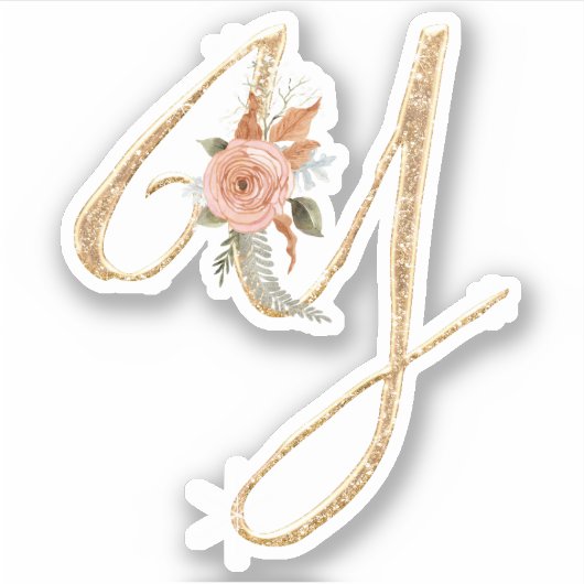 Monogram, Initial Y Gold Glitzer Peony Rose Floral Aufkleber (Vorderseite)