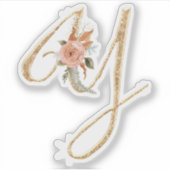 Monogram, Initial Y Gold Glitzer Peony Rose Floral Aufkleber (Vorderseite)
