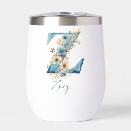 Monogram Initial Z Blue Floral Watercolor Gift Ihr