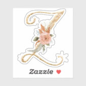 Monogram Initial Z Gold Glitzer Peony Rose Floral Aufkleber (Blatt)