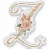 Monogram Initial Z Gold Glitzer Peony Rose Floral Aufkleber (Vorderseite)