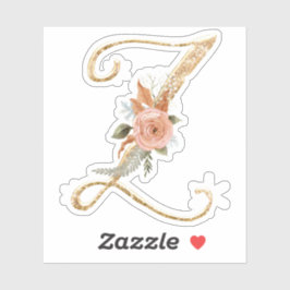 Monogram Initial Z Gold Glitzer Peony Rose Floral Aufkleber