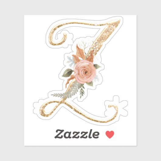 Monogram Initial Z Gold Glitzer Peony Rose Floral Aufkleber (Blatt)