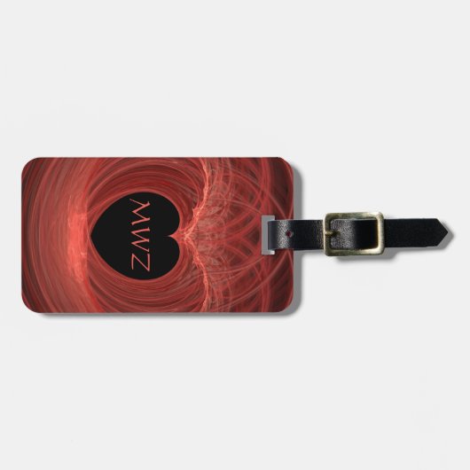 Monogram Initialed Red Heart Arkwork Custom Gepäckanhänger (Vorderseite horizontal)