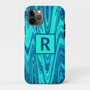 Monogram-Initialen aquamarin Blue Wavy Abstrakt Mu Case-Mate iPhone Hülle