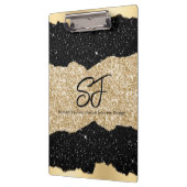 Monogram-Initialen auf Black and Gold Glitzer Klemmbrett (Links)