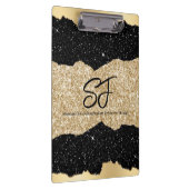 Monogram-Initialen auf Black and Gold Glitzer Klemmbrett (Rechts)
