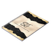 Monogram-Initialen auf Luxuriöse Schwarz und Gold Notizblock (Linke Seite)