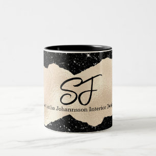 Monogram-Initialen auf Luxuriöse Schwarz und Gold Zweifarbige Tasse