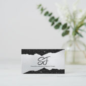 Monogram-Initialen auf Luxuriöse Schwarz und Silbe Visitenkarte (Stehend Vorderseite)