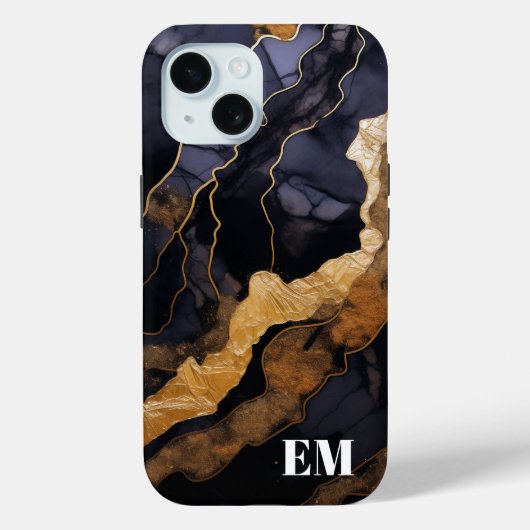 Monogram-Initialen für Abstrakte Marble aus Black  Case-Mate iPhone Hülle (Rückseite)