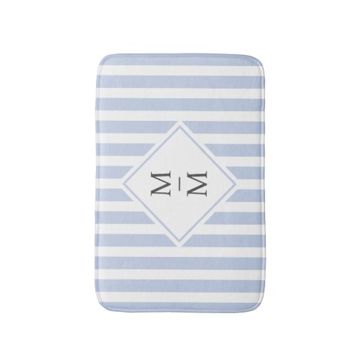 Monogram Initialen staubige hellblaue Streifen Badematte (Vorderseite Vertikal)