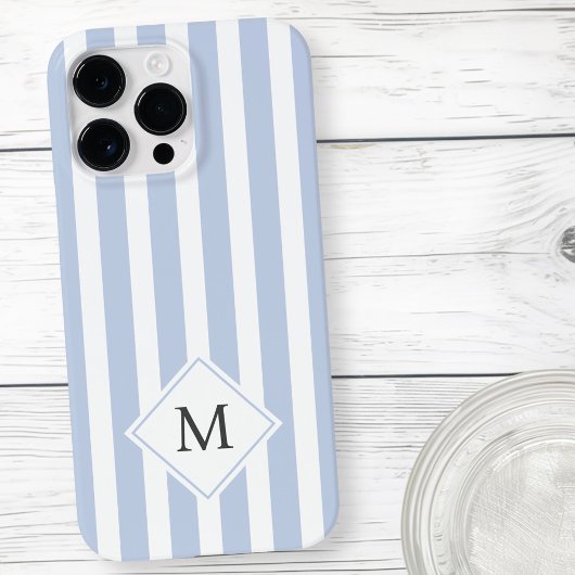 Monogram Initialen staubige hellblaue Streifen Case-Mate iPhone Hülle