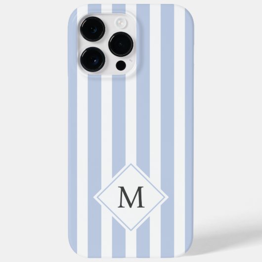 Monogram Initialen staubige hellblaue Streifen Case-Mate iPhone Hülle (Rückseite)