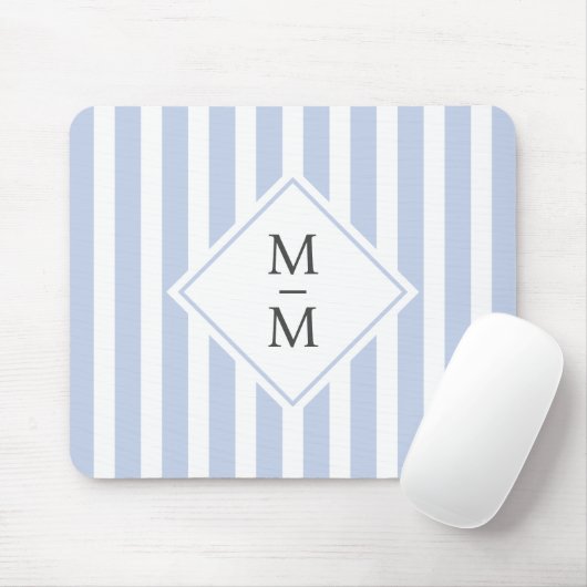 Monogram Initialen staubige hellblaue Streifen Mousepad (Mit Mouse)