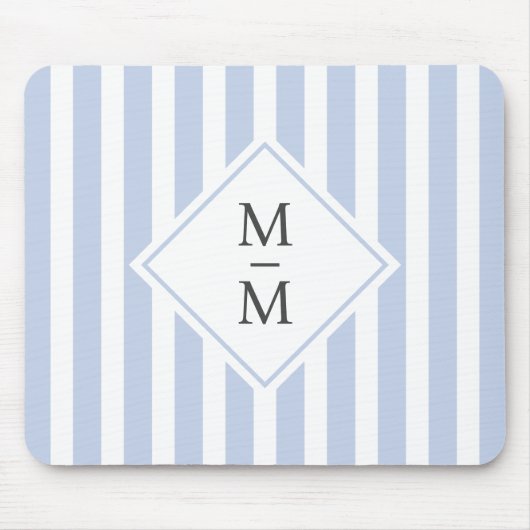 Monogram Initialen staubige hellblaue Streifen Mousepad (Vorne)