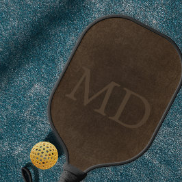 Monogram Initialen Vintag braunes Lederlook Pickleball Schläger