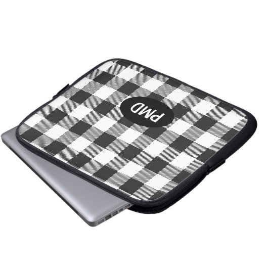 Monogram-Initialen von White Black Buffalo, Karier Laptopschutzhülle (Vorne Knopf)
