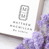 Monogram initials and name Ex libris library book Gummistempel