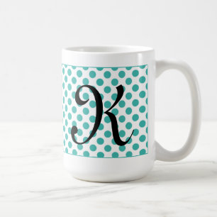 Monogram Initials Aqua Polka Dots Tasse