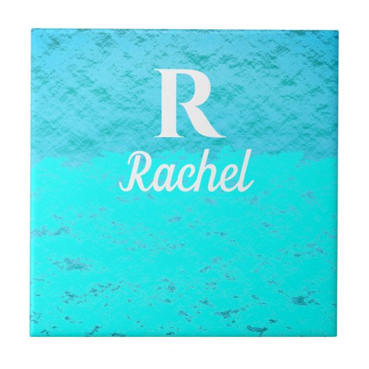 Monogram Initials Aquamarin Blue Türkise Pastel Om Fliese (Vorderseite)