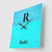 Monogram Initials Aquamarin Blue Türkise Pastel Om Quadratische Wanduhr (Winkel)