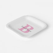 Monogram Initials Baby Dusche Pink Individuelle Na Pappteller (Gewinkelt)