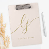 Monogram Initials Beruflich Blush Gold Name Klemmbrett