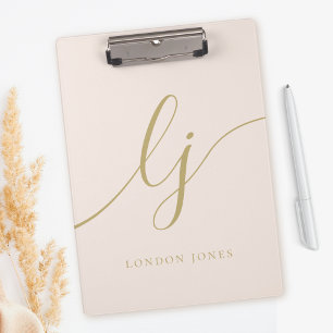 Monogram Initials Beruflich Blush Gold Name Klemmbrett
